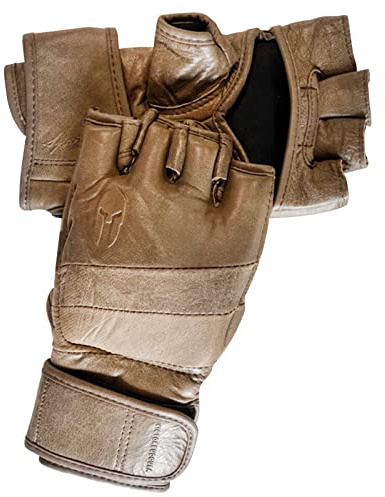 Victorbudo MMA Gloves Grappling Sparring Heavy Bag Boxing Gloves for Men, Maya Hide Leather Boxing Gloves Martial Arts Training Half Finger Adjustable Kickboxing Punching Gloves (Open Pam, L)