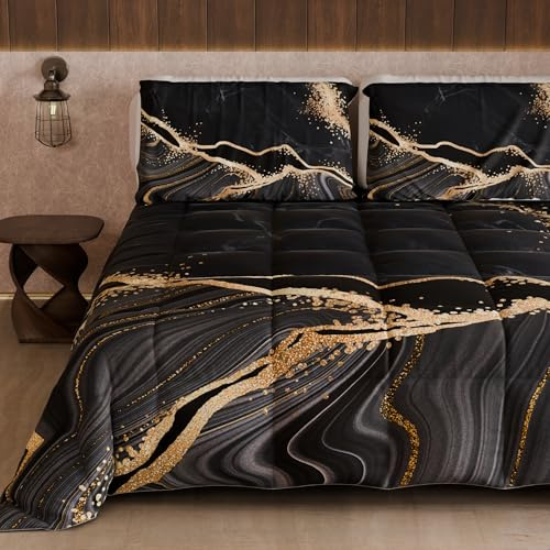 PETTI Artigiani Italiani - Trapunta Matrimoniale Invernale, Piumone Matrimoniale, Trapunta Double Face Tinta Unita e Stampa Digitale Marble Nero, Made in Italy