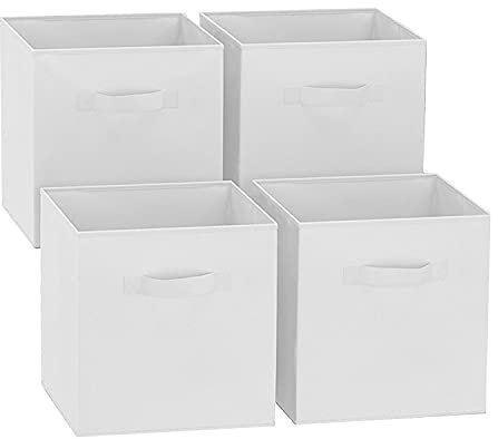 GREATOYAR Juego de 4 Cajas de Almacenamiento de Tela, Cubos Plegables para Organización de Juguetes, 31x31x31cm, Blanco, 4 Unidades