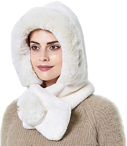 YEKEYI Damen Winter Schal Hut Kopfwärmer für Snowboarding Strick Skimütze Balaclava Strickmütze Schädelkappe Beanie Mütze, weiß, 58