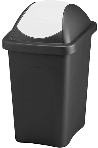 Home Centre Swing Lid Top Plastic Waste Bin 30 Litre White-Black Kitchen Recycling General Trash Recycled Rubbish Colour Code Management Containers White 30 lt