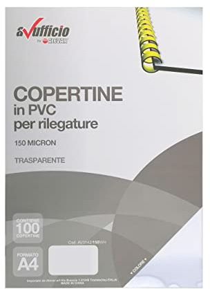 Copertina per Rilegatura in Pvc Trasparente, Formato A4, 150 Micron, Colore Trasparente, Confezione da 100 Pezzi