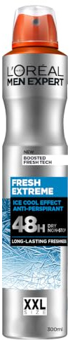L'Oréal Men Expert Deodorant Fresh Extreme XXL Anti-Perspirant Spray 300ml | 48H Ultra-Absorbent Dry Effect, Instant Ice-Cool Sensation, Alcohol-Free, Super Size 300ml Spray