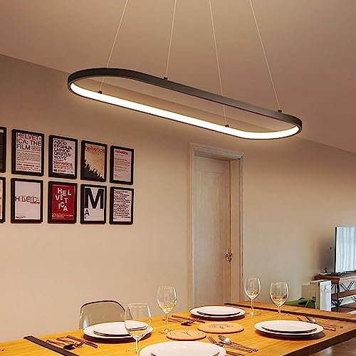 JMrider LED Pendelleuchte Modern ‎Ovales Ring Desig Esstisch Hängeleuchte Dimmbar Mit Fernbedienung Pendellampe Hoehenverstellbar Hängelampe Büro Esszimmer Modern Kronleuchter Beleuchtung Schwarz 54W