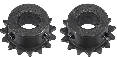 sourcing map Pignone a rullo per catena # 25, foro da 12 mm, passo 1/4, pignone a filo singolo a 15 denti, in acciaio al carbonio C45, 25, con viti di fissaggio per catena ISO 04C, 2 pezzi