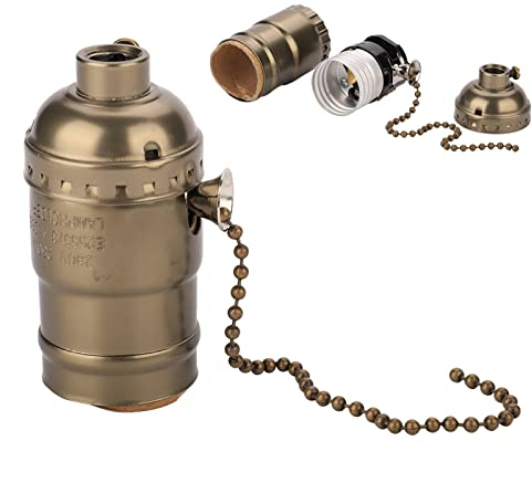 E27 Lamp Holder with Pull Chain, Aluminum Vintage Light Socket with Pull Chain Desk Table Lamp Lighting Holder Screw Base (Bronze)