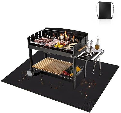 FIRE KIRIN Tapete grueso para debajo de la parrilla, negro, 60 x 42 pulgadas, ignífugo, a prueba de aceite, impermeable, protector de barbacoa