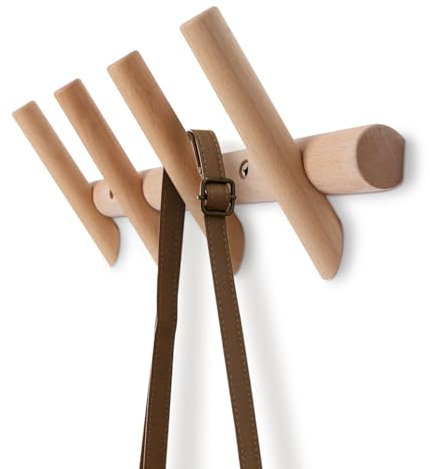Fujinzhu Wandgarderobe, 4 Heringe, Garderobenhaken für Eingangsbereich, Schlafzimmer, Schrank, Küche, Naturholz, moderne dekorative Wandhaken zum Aufhängen von Kleidung, Hüten, Taschen, Handtüchern,