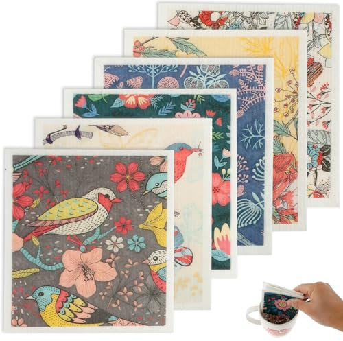 Jokapy 6Pcs Swedish Dishcloths for Kitchen Dish Towels Absorbent and Quick-Drying Dish Cloths Reusable Kitchen Dish Rags Washable Cellulose Sponge Cloths 7.7 x 6.7inch