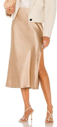 SIPEIEN Gonna da Donna in Raso Elasticizzata a Vita Alta Elegante con Orlo Diviso