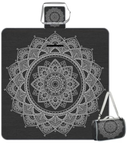 cfpolar Quadratische Picknickdecke, wasserdicht, abstrakte Mandala-Blume, extra groß, 152,4 x 152,4 cm, Outdoor-Stranddecke, leichte, handliche Matte, Tragetasche für Frühling, Sommer, Camping,