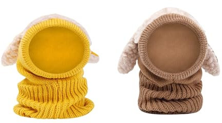 UnoSheng Mütze Mädchen Größe 51 Warme Wollmütze für, Mädchen, Baby, Schal, Wintermütze, Kapuze, Kindermütze, 2er-Pack Schal Mit Katzen (D, One Size)