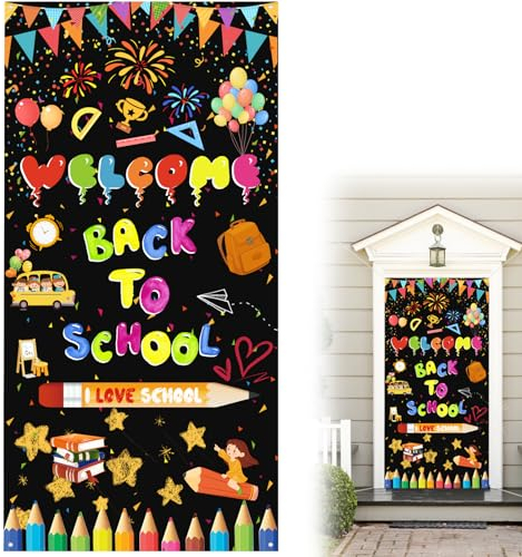 Decoraciones de bienvenida de regreso, cubiertas de puertas de regreso a la escuela Decoraciones decorativas de puertas de aula, bienvenida de regreso Letrero de bienvenida Welcome Back to School