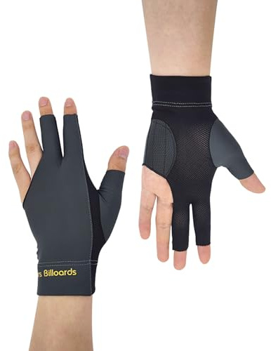 TUKEVA 2 Stück 3 Finger Snooker Handschuh rutschfeste Poolhandschuhe(Grau)