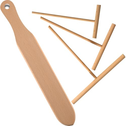 Crepe Spreader and Spatula Set, Includes 1 Pcs 13.4 Pancake Turner with 3 Pcs (3.5, 5, 7) T-Shaped Roti & Mix Batter Spreader Sticks, Fit for Any Size Pan Maker, Wooden Crepe Tools Kit