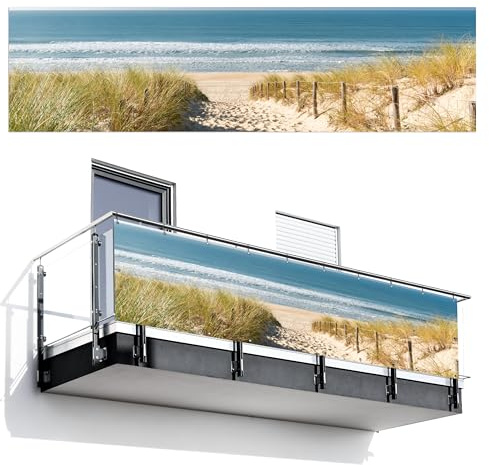 MuchoWow© Balkon Seitensichtschutz Einseitig Groß PVC Terrassen | 75x300 cm - Gartensichtschutz ohne bohren Wetterfest Zaun Schutz Terrasse Balcony Decoration Strand - Meer - Düne - Sand