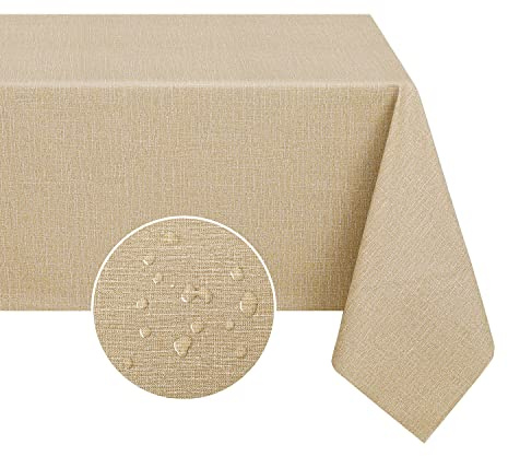 Romanstile Mantel antimanchas plastificado, rectangular, 240 x 140 cm, lavable, de PVC, 100% impermeable, efecto lino, manteles de mesa de jardín, para exteriores, jardín, boda, barbacoa, fiesta,