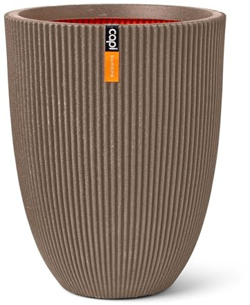 Capi Europe - Gefäß elegant niedrig Groove NL - 34x46 - Warm Taupe - Blumentopf für den Innen- und Außeneinsatz - Übertopf - Pflanztopf - Pflanzgefäß - Kunststoff - KGVWT782