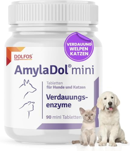 AmylaDol Verdauung Hund 90 MiniTabletten, Natürliche Verdauungsenzyme einschließlich Amylase, Lipase und Protease. Diätetisches Nahrungsergänzungsmittel bei Verdauungsstörungen bei Hund und Katze
