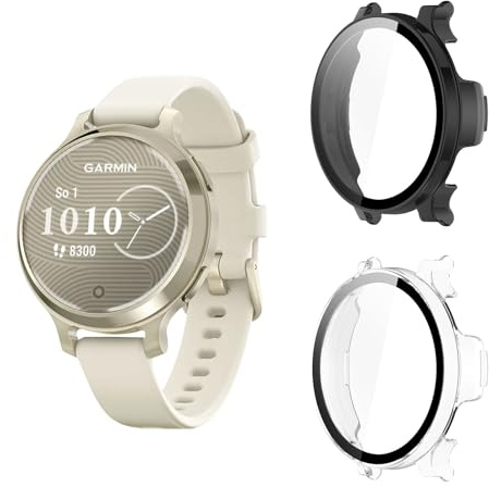 Aerku Hard Hülle Mit Displayschutz Kompatibel mit Garmin Lily 2 Active, [ 2 Stück ] Vollschutz Kratzfest PC Schutzhülle Schutz Case, Schwarz&Transparent