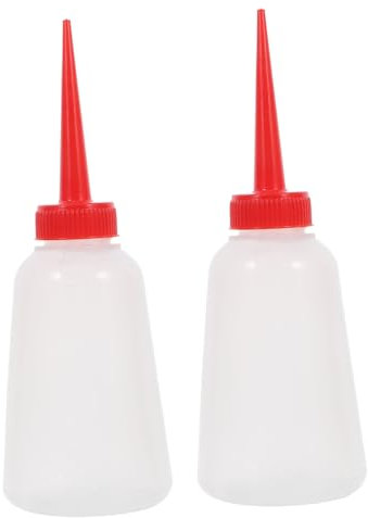 BEBEMOKO Plastic Engine Oil Jugs 2pcs with Red Precision Nozzles Lightweight Oil Dispenser Bottles for Flatbed and Needle Sewing Machines