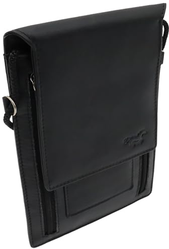 Safekeeepers Brustbeutel aus Leder - Brusttasche, Reisepass Tasche - Reisegeldbeutel, Reiseorganizer Herren Damen - Schwarz