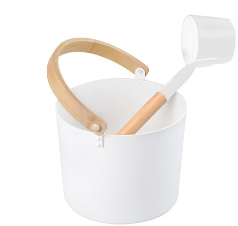 Sauna Bucket - Sauna Bucket and Ladle Set | Sauna Water Bucket and Ladle | 7l Aluminum Sauna Bucket with Long Wooden Handle Spoon | Portable Sauna Bucket |Shower Bath Accessories for Spa Sauna