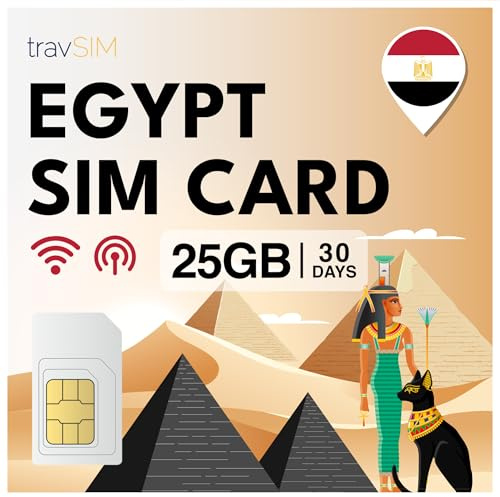 travSIM Egipto Tarjeta SIM | 25GB Datos Móviles | Hotspot Disponible | Plan en la Tarjeta SIM para Egipto es válido por 30 días