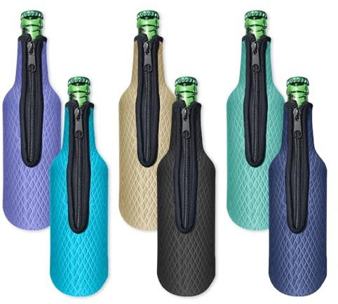 Klyrith 6 x 500ml/16 oz Bier Flaschenkühler, Isolierte Neopren Tasche für Bierflasche mit Reißverschluss, Wiederverwendbar Faltbar Rutschfest Hüllen für Bier und andere Getränke (6 Stück),