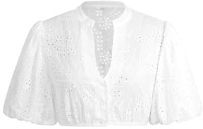 IIBOOYYE Damen Bayerisches Oktoberfest Tracht Traditionelles Dirndl Laternenärmel Bluse Stickerei Tops Weiß XL