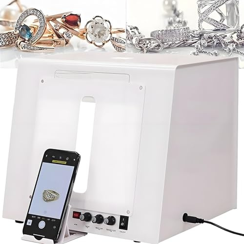 Dimmable Photo Studio Light Box Kit for Jewelry, 30cm Softbox with Electric 360 Turntable, Adjustable Brightness for Gold & Silver Jewelry, Ideal for Small Items