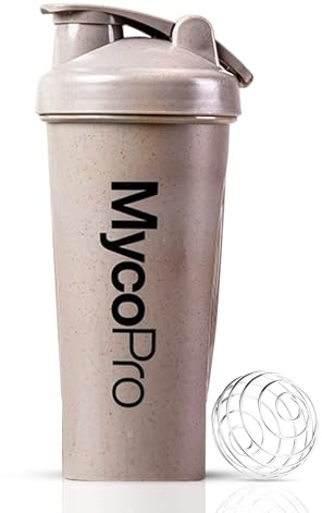 MycoPro® Protein Shaker Bottle 600ml | Mushroom Beige | 50% Wheat Straw | BPA Free | Leakproof | Stainless Steel Blending Ball | Dishwasher Safe | Eco Friendly