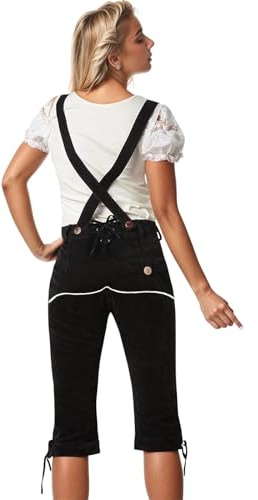 Leder Trachtenhose Damen mit Träger Premium Lederhose Kurz für Damen Trachten Couture Bayerische Trachtenmode für Oktoberfest Traditionelle Raulederhose Robust Leder Outfit Jogginghose Gr. 36-44
