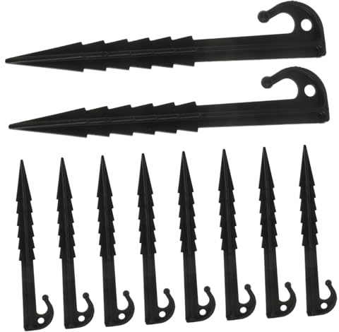 VICASKY 10 pièces Piquets de Tente Plastique Noir Lot de Piquets Robustes pour Camping Fixation Au Sol Résistante Accessoires pour Tentes et Auvents et Vent