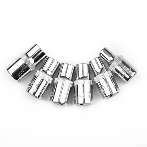 Juego de 6 llaves de vaso Torx Star hembra E de 1/4 pulgadas, E4, E5, E6, E7, E8, E10, acero cromado tratado térmicamente 50#, herramientas manuales para pernos de estrella, plata, ideal para