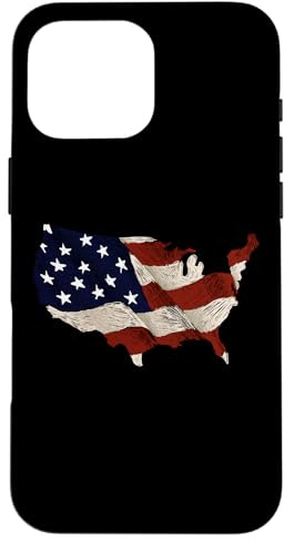 Hülle für iPhone 16 Pro Max Vintage Distressed American Flag Map 4. Juli USA