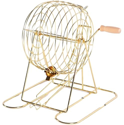 Jeorywoet Set da Bingo in Metallo a manovella - 1 Gabbia da Bingo e 50 Palline con Scivolo bloccabile, per Feste e Carnevale