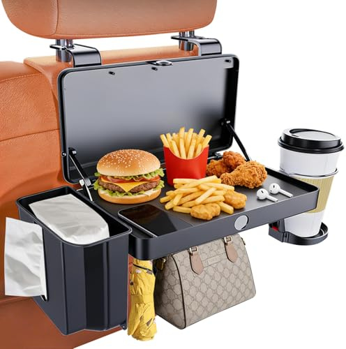 auvstar Autositz Organizer Rücksitz Organizer Kinder | mit Tablett, Getränkehalter & Mülleimer, aus robustem ABS, universal für PKW
