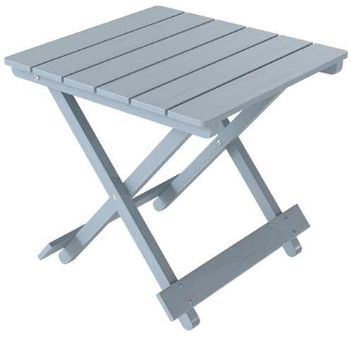 Mesa auxiliar plegable de madera Outsunny, mesa de jardín pequeña y ligera con tablero de listones, mesas de café plegables y portátiles para balcón, patio o terraza, color gris claro.