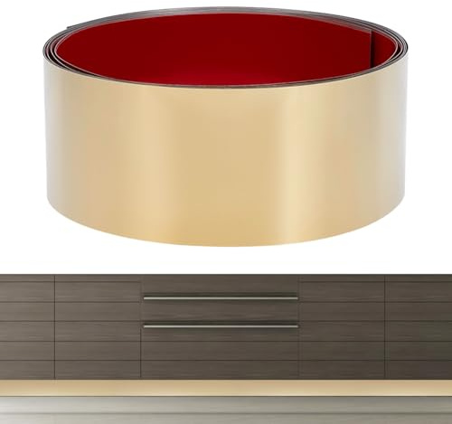MAYJOYDIY Edelstahl Fußleiste 4mx10cm selbstklebende Metall Sockelleiste Abdeckleiste Kratzschutz Basisabdeckung Kickplate für Wand Tür Küchenschrank Geschirrspüler Fortschrittlicher Goldton