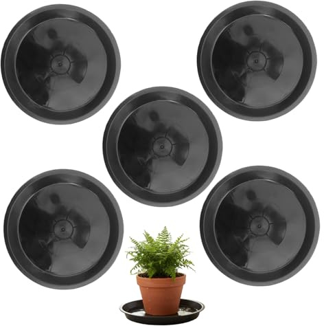 Paquete de 5 platillos para macetas, platillo de plástico negro de 7, 9 pulgadas, bandejas de goteo engrosadas para plantas en macetas de interior y exterior, bandeja impermeable para proteger supe
