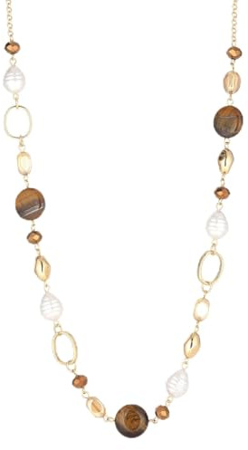 Dazylleco Lange Kette Gold Damen Statement Perlenkette Lang mit Großen Steinperlen Modeschmuck Geschenke für Mama