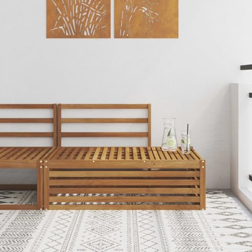 Angajara Garten Endsofa Natur 115 x 83 x 73 cm aus massivem Akazienholz wetterfestes Lounge-Sofa für Terrasse Balkon Veranda und Wintergarten mit Polsterkissen und Armlehnen