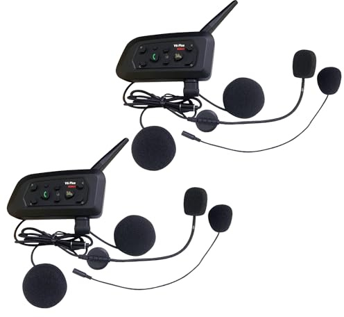 QSPORTPEAK V6 Plus Intercom Moto Bluetooth, Système de Communication 2 Voies pour Casque Moto, Kit Main Libre Audio Multitâche, Oreillette Moto, Interphone pour Moto Cross/ATV/Bicyclette