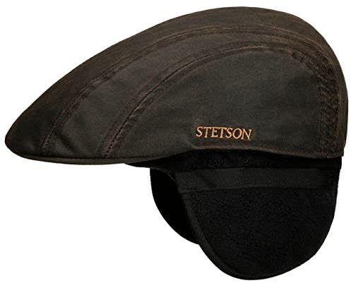 Stetson Old Cotton Flatcap mit Ohrenklappen Unifarbene Mütze Herren Herbst Winter braun L (58-59 cm)
