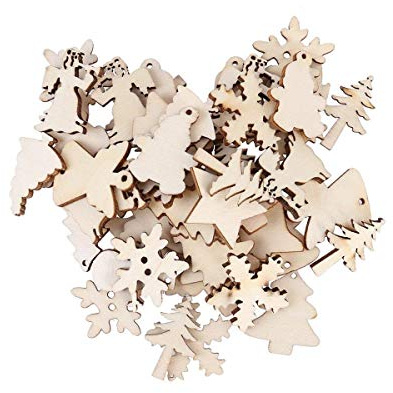 LUOEM Holz Christbaumschmuck Anhänger Weihnachtsbaum Schneemann Schneeflocke Stern Geschenkanhänger Holz Weihnachtsdekoration 50 Stücke