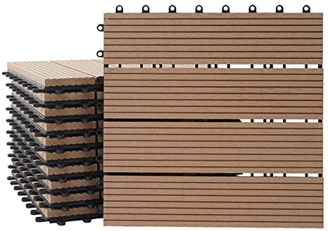 Mendler WPC Bodenfliese Rhone linear - Premium Teak | Holzoptik Balkon/Terrasse, 11x je 30x30cm = 1qm