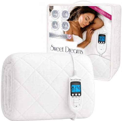 Sweet Dreams Electric Blanket Single Bed Size 200 x 107 x 40cm - Plush Fleece Quilted, Fitted, Washable, Heated Mattress Cover Underblanket,10 Timer & 9 Heat Settings, Overheat Protection