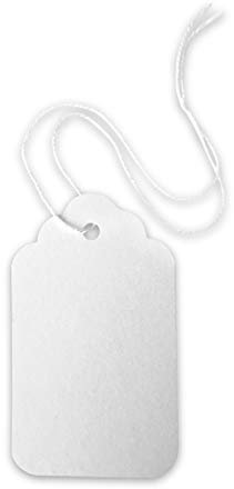 BT-Label 100 Anhänger Etiketten 59 x 36 mm Preisetiketten mit Faden Kraftpapier weiß, Preisschilder zum Beschriften für Flohmarkt Schmuck Geschenk Hang Tags