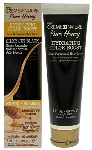 Creme of Nature Pure Honey Hydrating Color Boost Semi-Permanent Hair Color - Silky Jet Black Hair Color Unisex 3 oz
